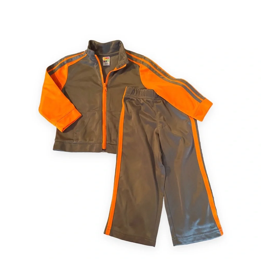 24 month boys Silverish Gray and Orange Track Suit